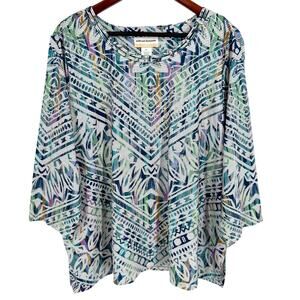Alfred Dunner Plus Size 2X Teal Artsy Unique Mature Blouse Shirt Top Business